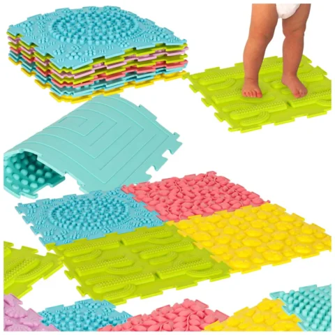 Mata sensoryczna puzzle montessori do masażu stóp 8 elementów pastelowe