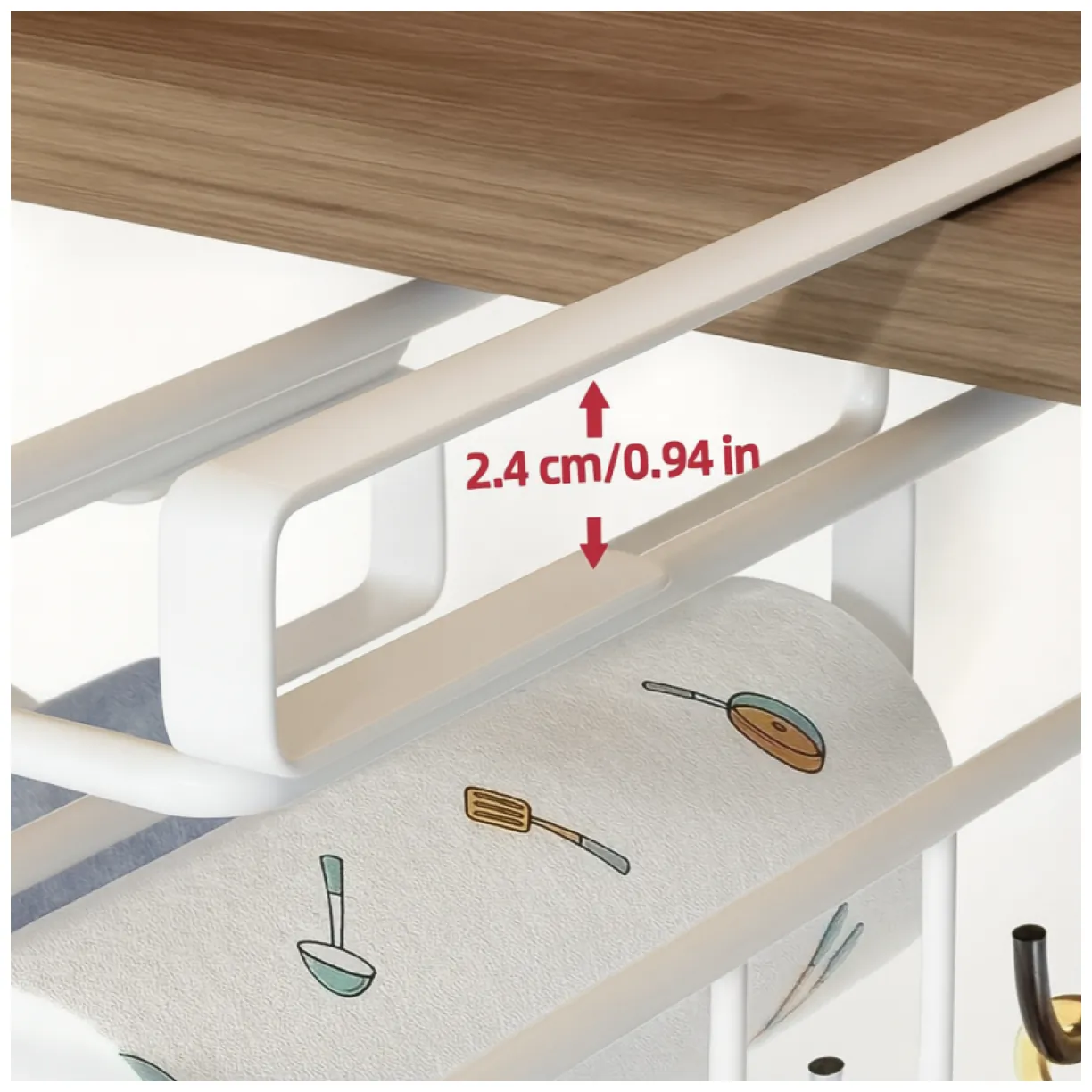 Biały metalowy organizer podwieszany pod szafkę z haczykami 25x25 cm - obrazek 5