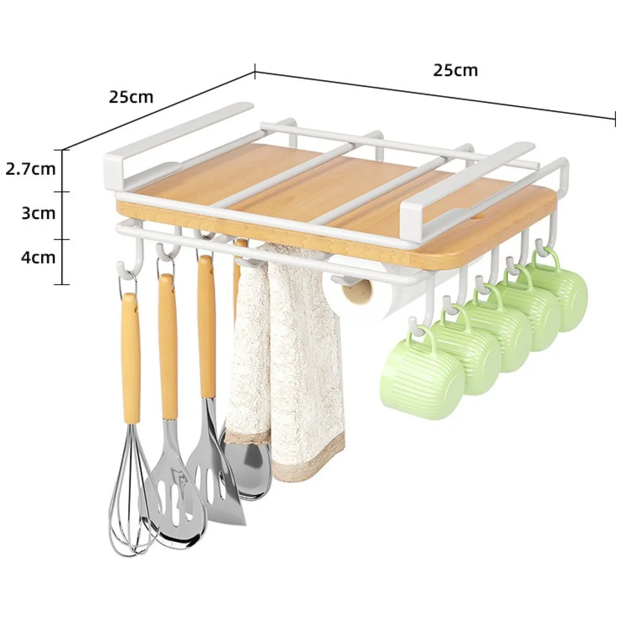 Biały metalowy organizer podwieszany pod szafkę z haczykami 25x25 cm - obrazek 7