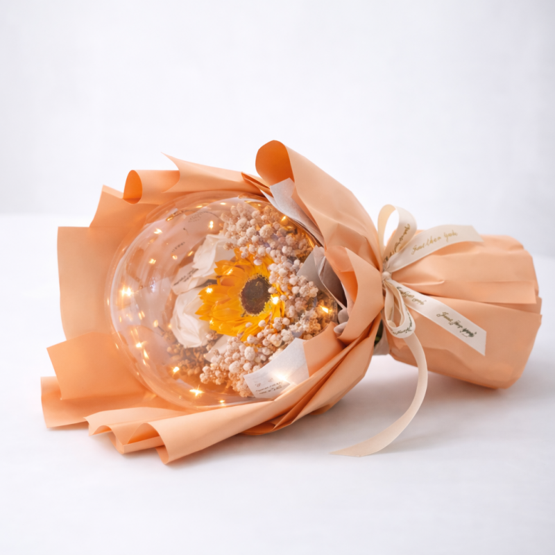 Bukiet zapachowych kwiatów mydlanych w torebce na prezent, kula, świecące LED - BUK14ZO - obrazek 2