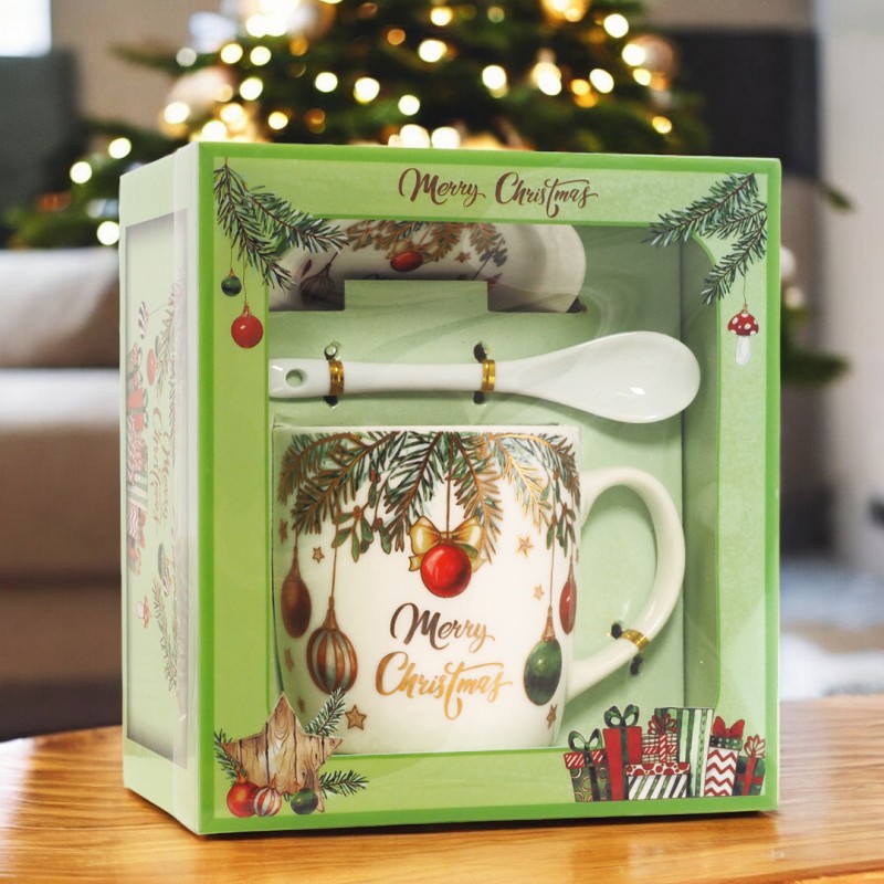 KUBEK ŚWIĄTECZNY - zestaw w pudełku z zaparzaczem i łyżeczką 400 ml KB16WZ3 - obrazek 2