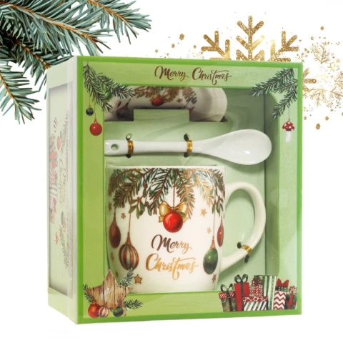 KUBEK ŚWIĄTECZNY - zestaw w pudełku z zaparzaczem  i łyżeczką 400 ml KB16WZ3