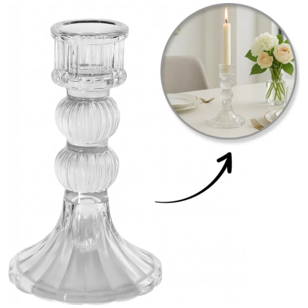 Świecznik dekoracyjny, szklany Glamour 13 cm - SW15