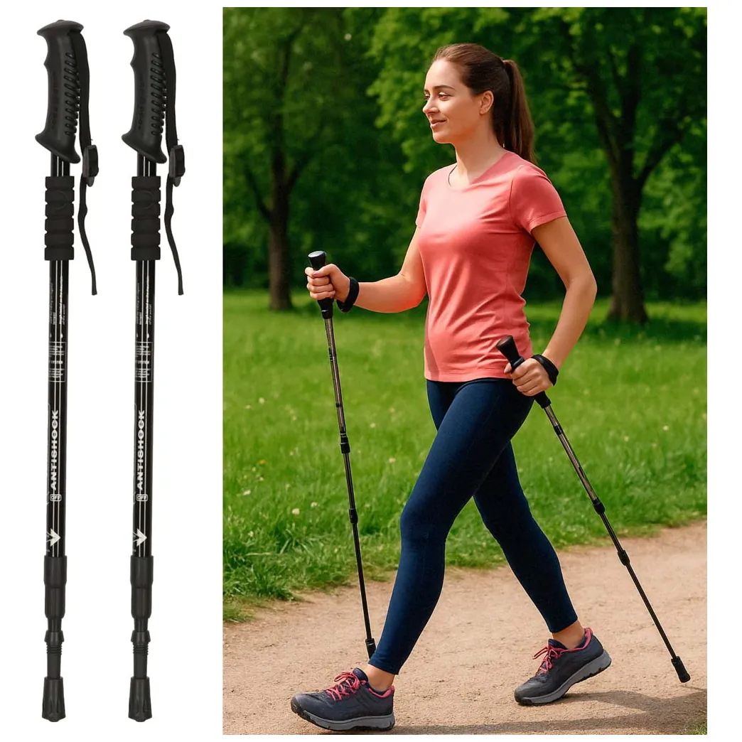Kije trekkingowe do nordic walking składane aluminiowe czarne 2 szt. - obrazek 7
