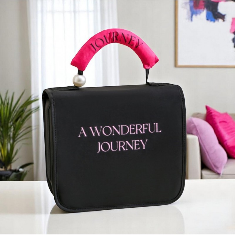 Kosmetyczka rozkładana elegancka kuferek etui z rączką czarna KS153CZ - obrazek 2