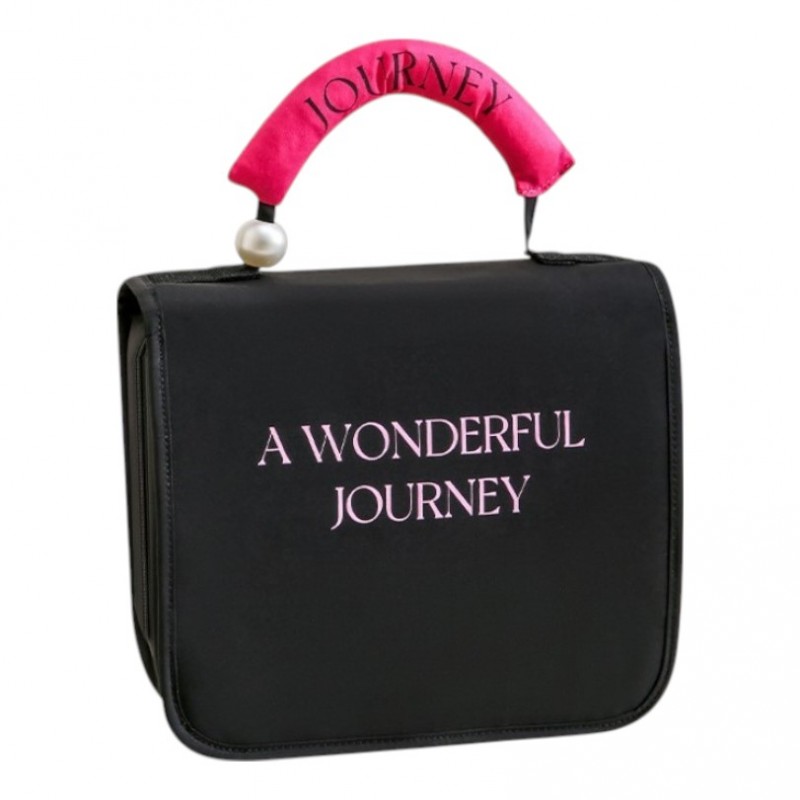 Kosmetyczka rozkładana elegancka kuferek etui z rączką czarna KS153CZ - obrazek 3