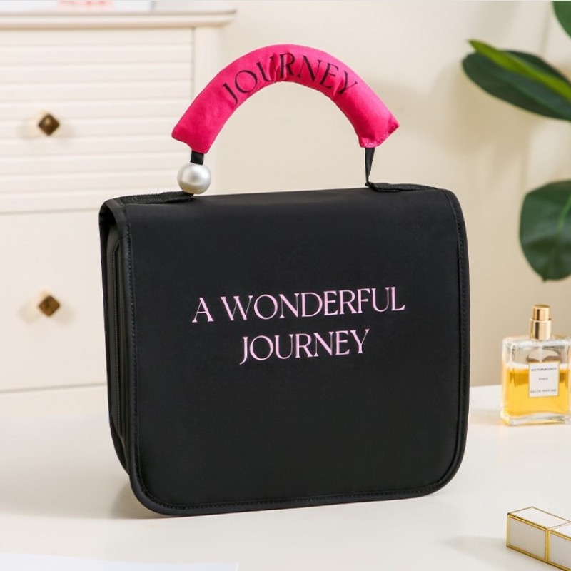 Kosmetyczka rozkładana elegancka kuferek etui z rączką czarna KS153CZ - obrazek 5