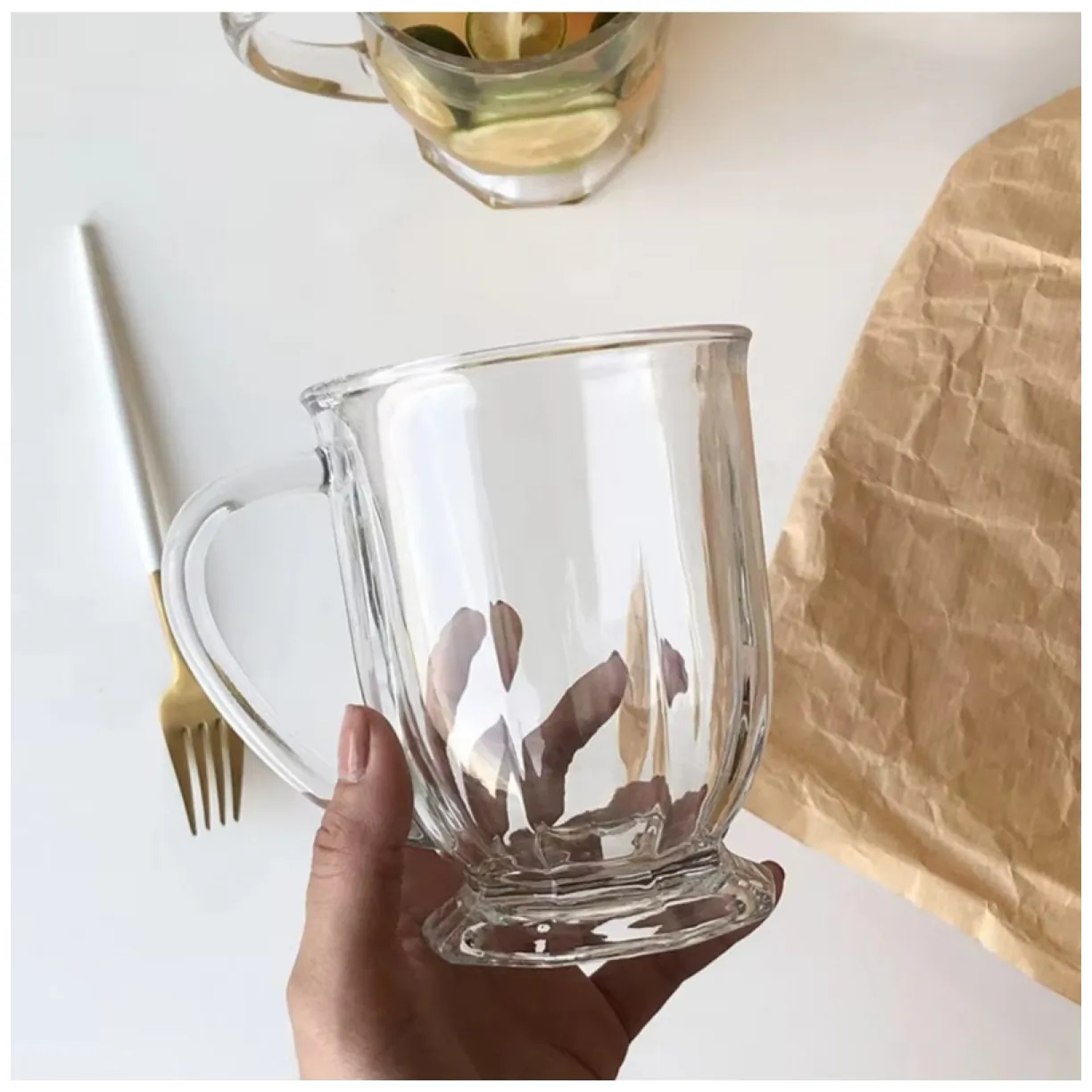 Duża szklanka ryflowana 500 ml do kawy i herbaty szkło odporne - obrazek 7