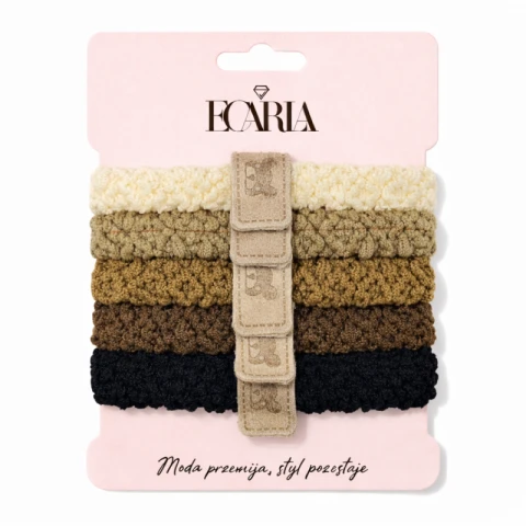 Zestaw frotek gumek 5w1 na plakietce, misie brąz beż GUM191