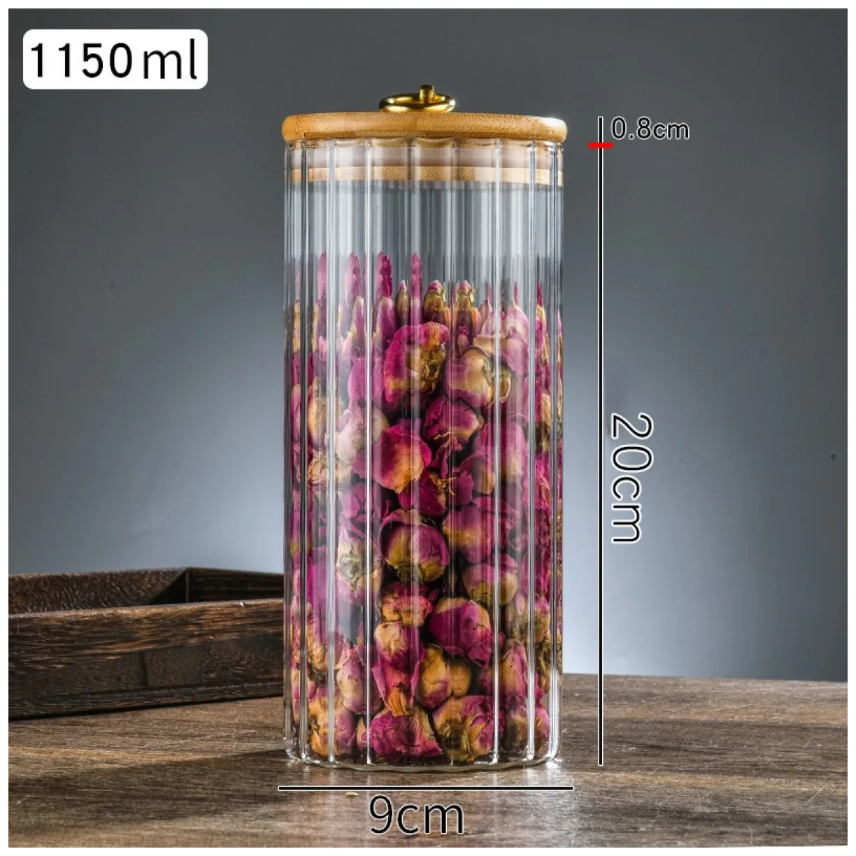 Cukiernica, pojemnik ryflowany z przykrywką bambusowa, rozm. L, 1150 ml 1szt SZK169 - obrazek 9