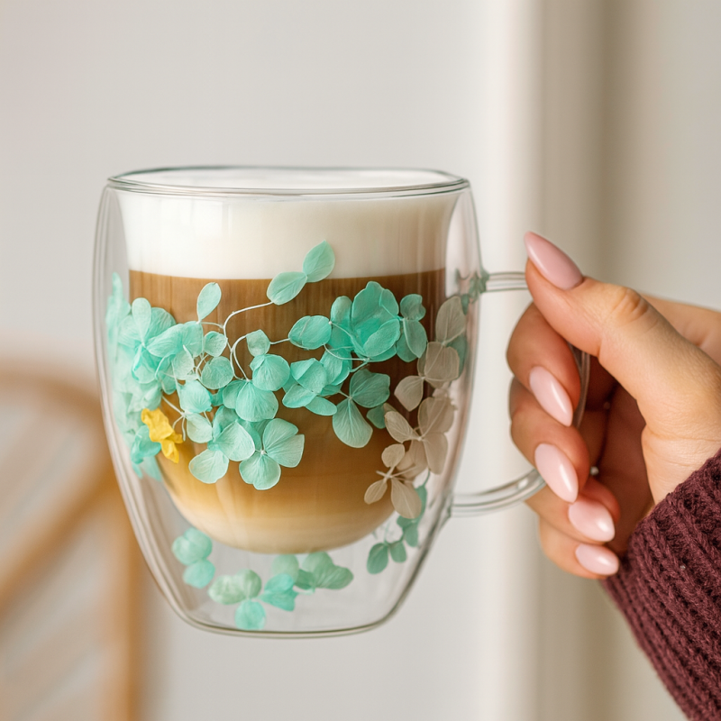 Szklanka termiczna z kwiatami w środku, hortensje zielone 300 ml 1szt SZK179ZIE - obrazek 3