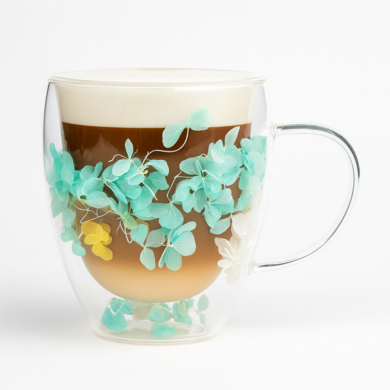 Szklanka termiczna z kwiatami w środku, hortensje zielone 300 ml 1szt SZK179ZIE - obrazek 4