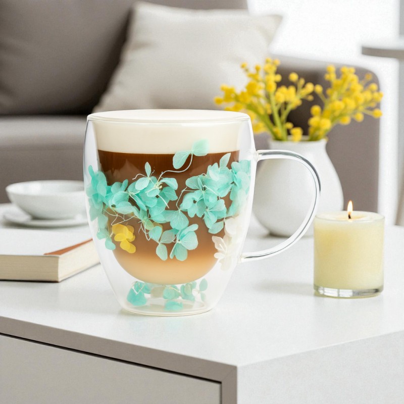 Szklanka termiczna z kwiatami w środku, hortensje zielone 300 ml 1szt SZK179ZIE - obrazek 5