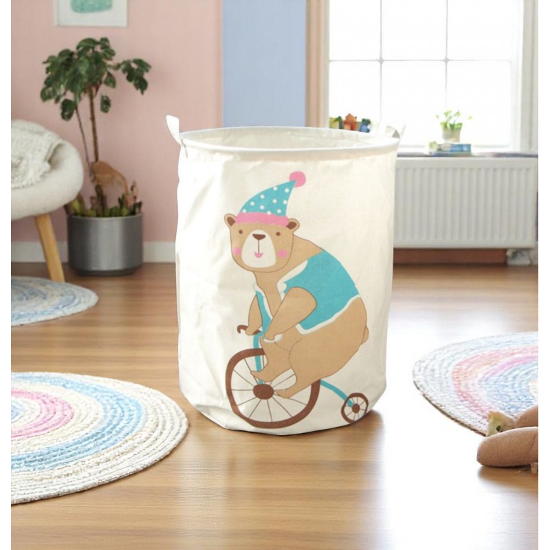 Pojemnik na zabawki kosz, worek na pranie MIŚ NA ROWERZE 35x45 cm OR2WZ122 - obrazek 3