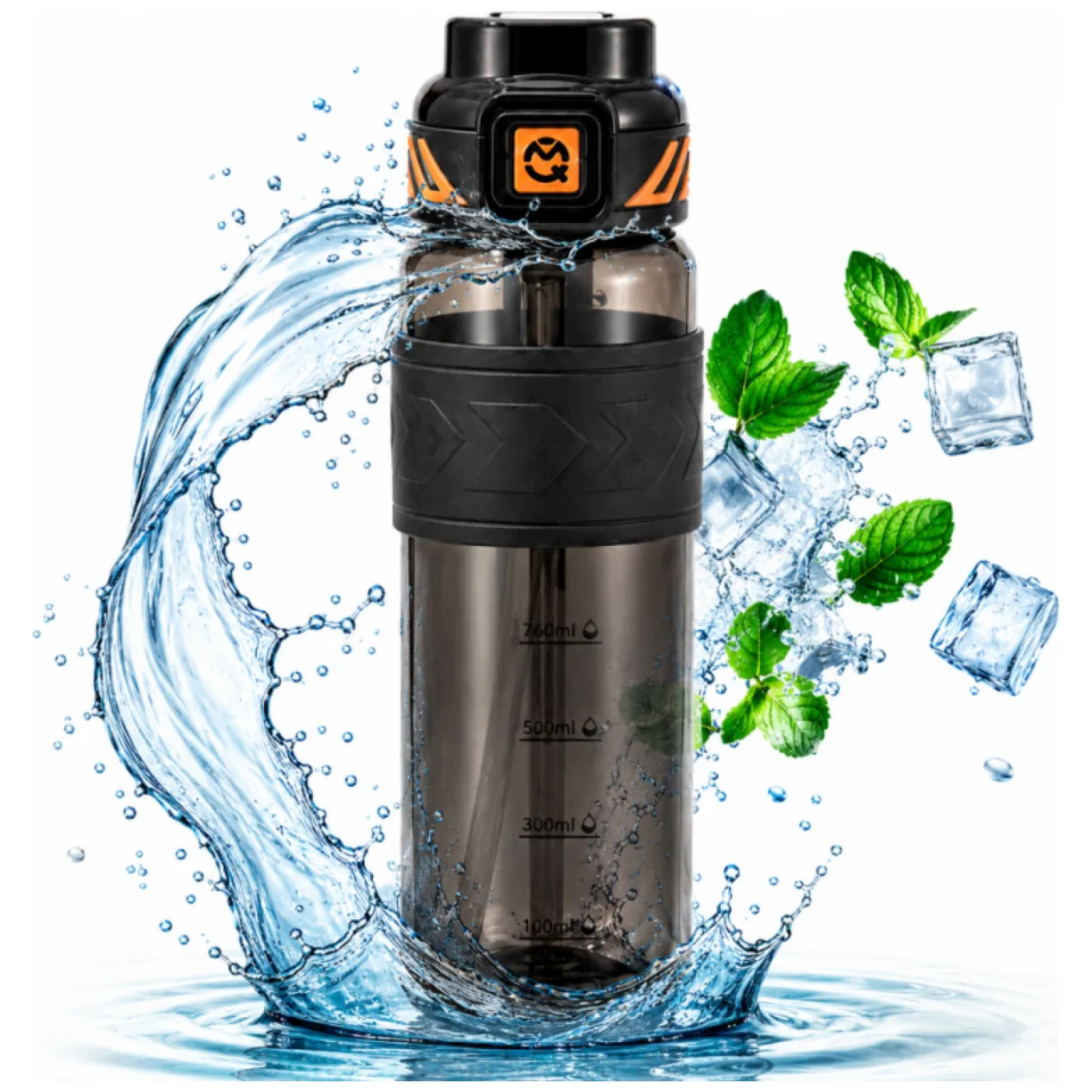 Butelka na wodę, sportowy bidon z miarką 680ML czarny BD64CZ