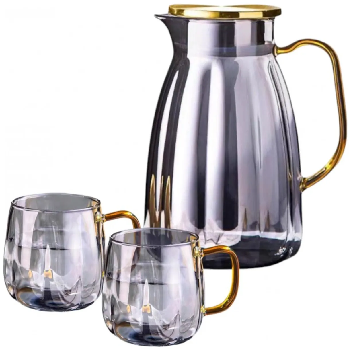 Zestaw- dzbanek 1600ml z falowanymi ściankami z pokrywką + 2 szklanki 350ml- DZ07 - obrazek 2