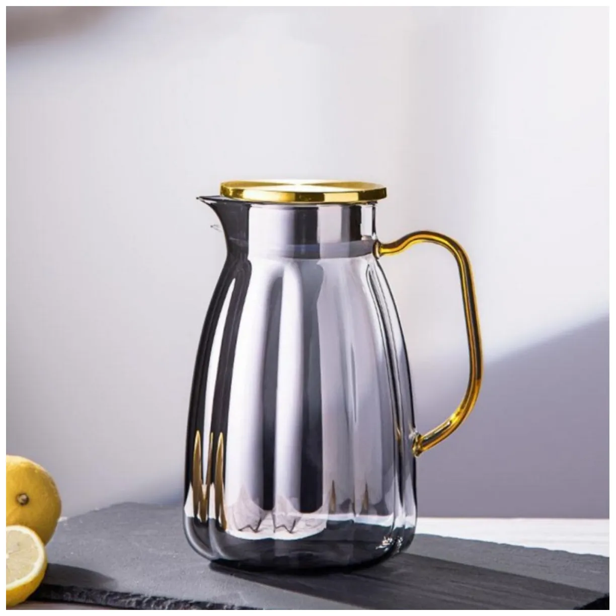 Zestaw- dzbanek 1600ml z falowanymi ściankami z pokrywką + 2 szklanki 350ml- DZ07 - obrazek 4