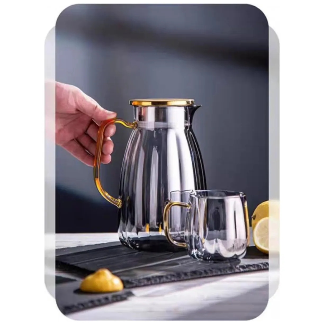 Zestaw- dzbanek 1600ml z falowanymi ściankami z pokrywką + 2 szklanki 350ml- DZ07 - obrazek 8