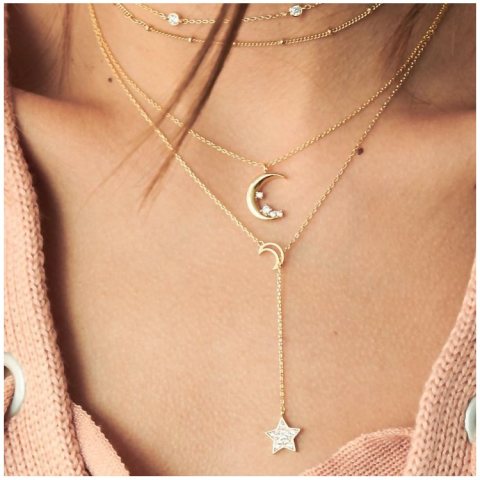 Naszyjnik multi księzyc gwiazdka złoty N656N