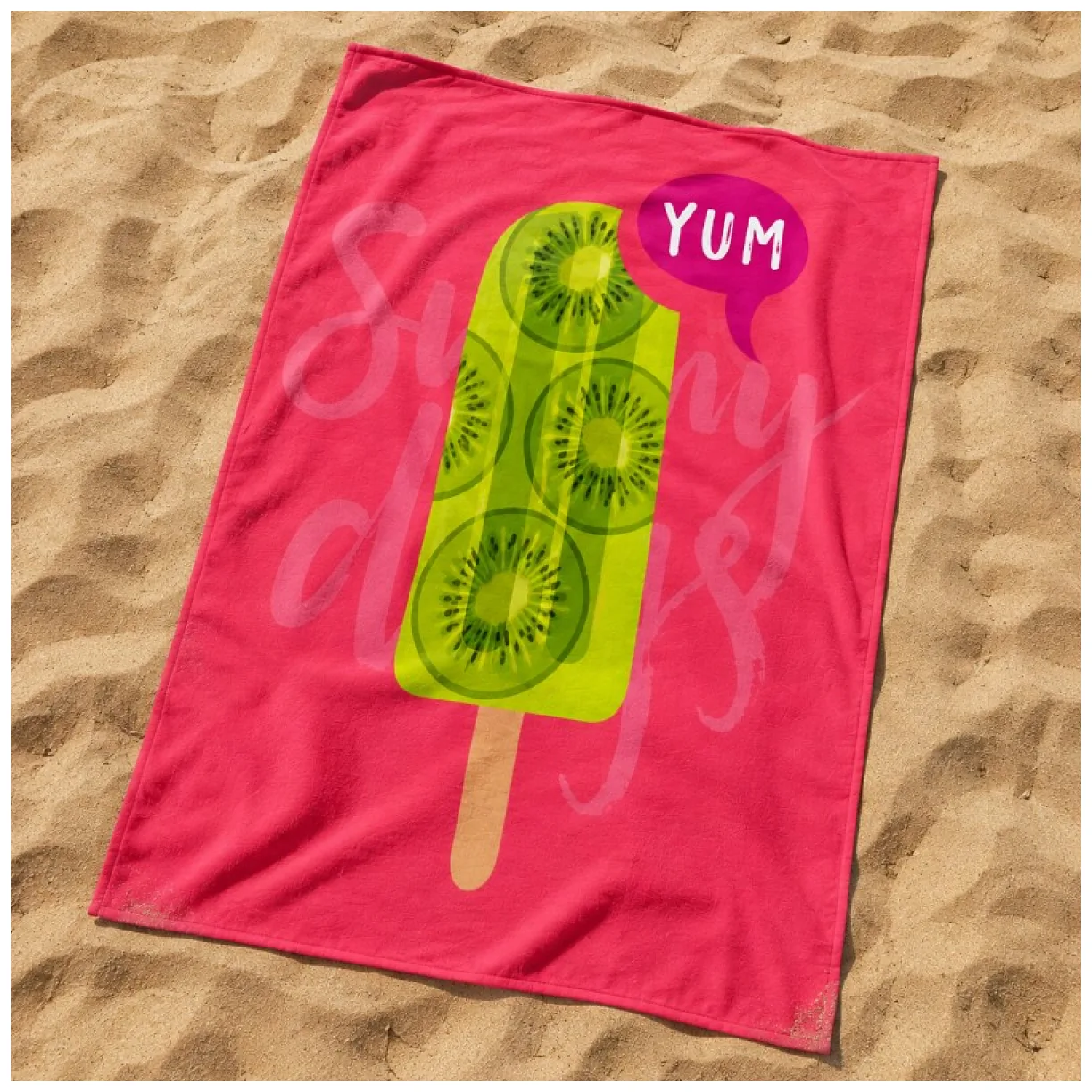 Ręcznik plażowy, na basen YUM, różowy, lód KIWI 150x70 - obrazek 3
