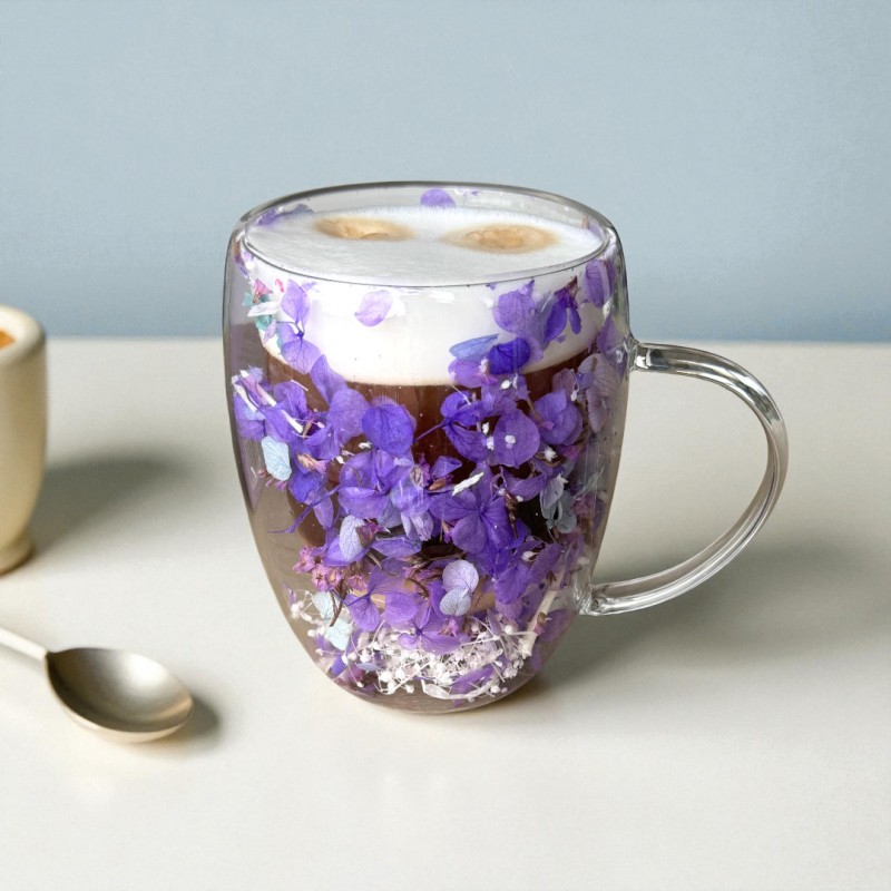 Szklanka termiczna z kwiatami w środku, gipsówka hortensje 300 ml 1szt SZK166 - obrazek 2