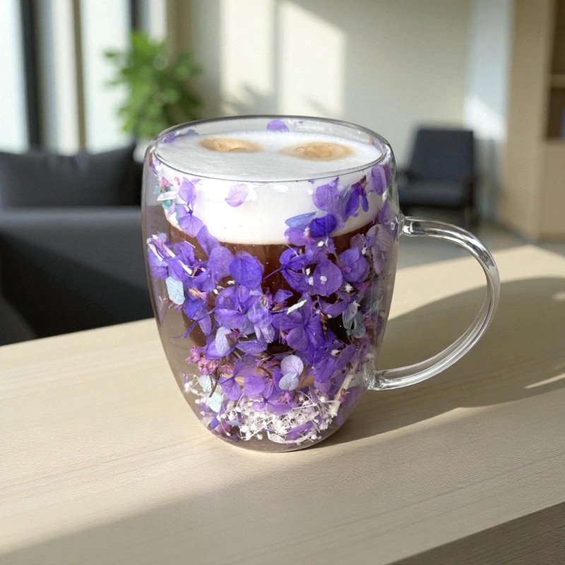 Szklanka termiczna z kwiatami w środku, gipsówka hortensje 300 ml 1szt SZK166 - obrazek 4