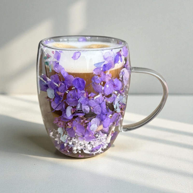 Szklanka termiczna z kwiatami w środku, gipsówka hortensje 300 ml 1szt SZK166 - obrazek 5