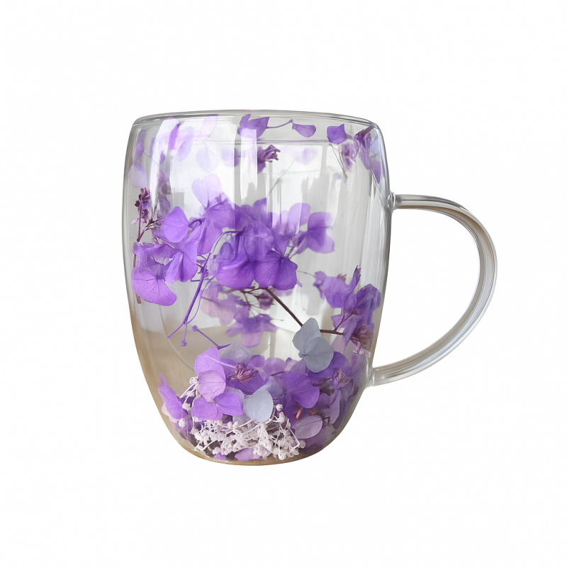 Szklanka termiczna z kwiatami w środku, gipsówka hortensje 300 ml 1szt SZK166 - obrazek 6