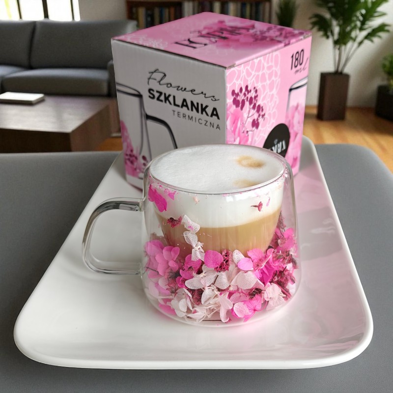 Szklanka termiczna z hortensją w środku róż 180 ml 1szt SZK188 - obrazek 2