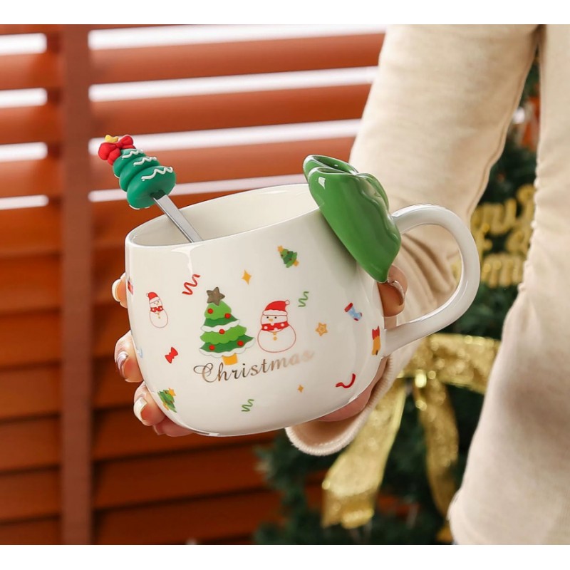 KUBEK ŚWIĄTECZNY Z KOKARDĄ - zestaw w pudełku z łyżeczką 400 ml KB25ZIE - obrazek 4