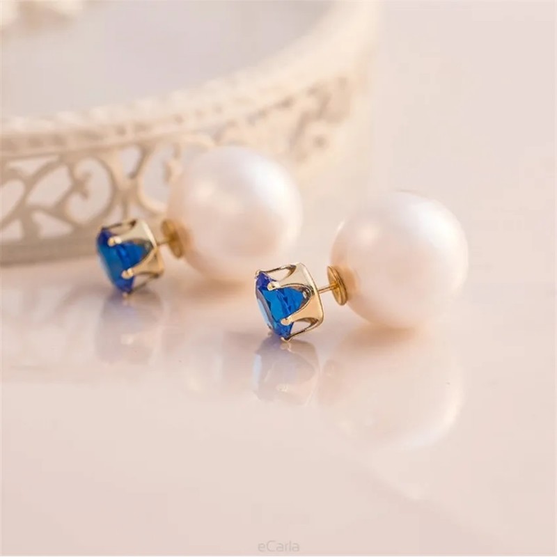 Kolczyki Kule Triball Perłowe z niebieskim Kryształem K70N - obrazek 2