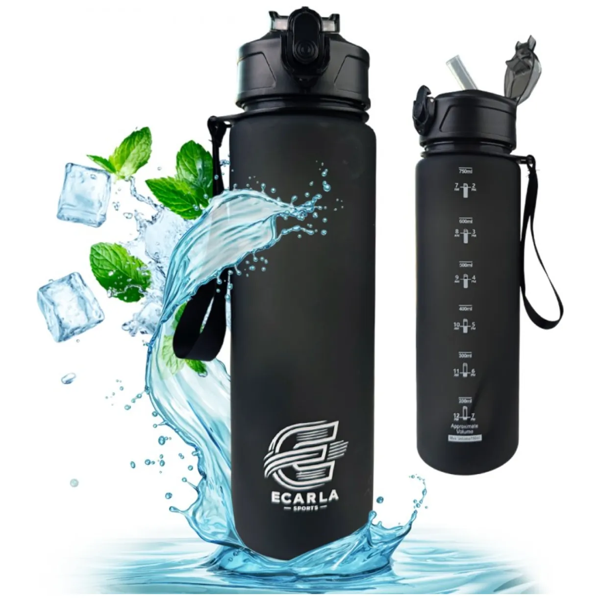 Butelka na wodę, sportowy bidon matowy 750ML czarny ECARLA SPORTS BD48