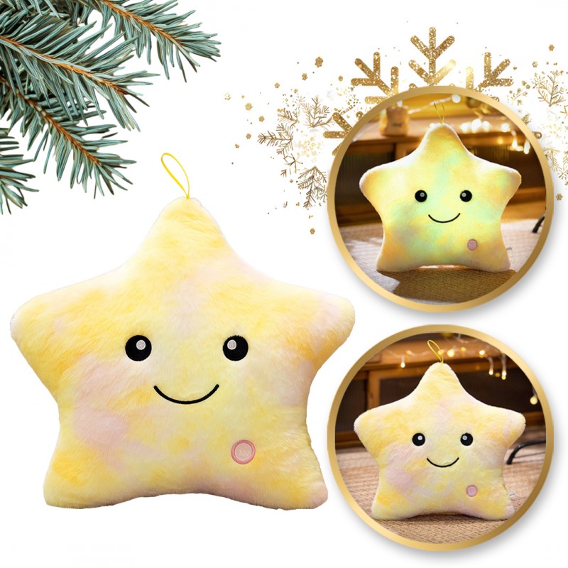 Poduszka w kształcie Gwiazdki Żółta Ombre LED, piękna welurowa 40x35 cm PDS19