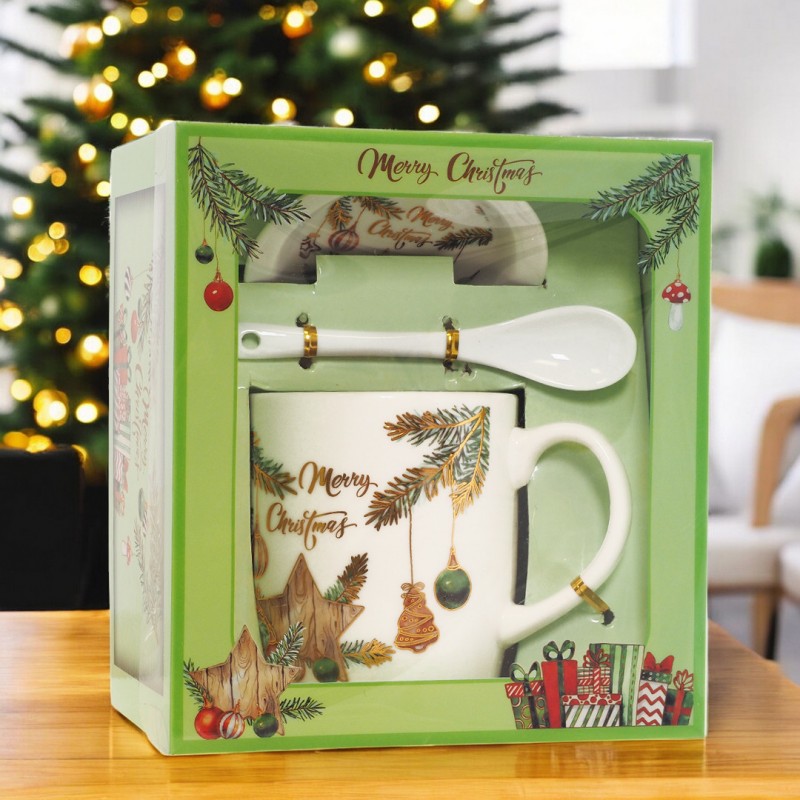 KUBEK ŚWIĄTECZNY - zestaw w pudełku z zaparzaczem i łyżeczką 400 ml KB16WZ4 - obrazek 2