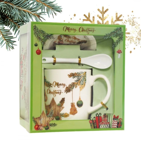 KUBEK ŚWIĄTECZNY - zestaw w pudełku z zaparzaczem  i łyżeczką 400 ml KB16WZ4
