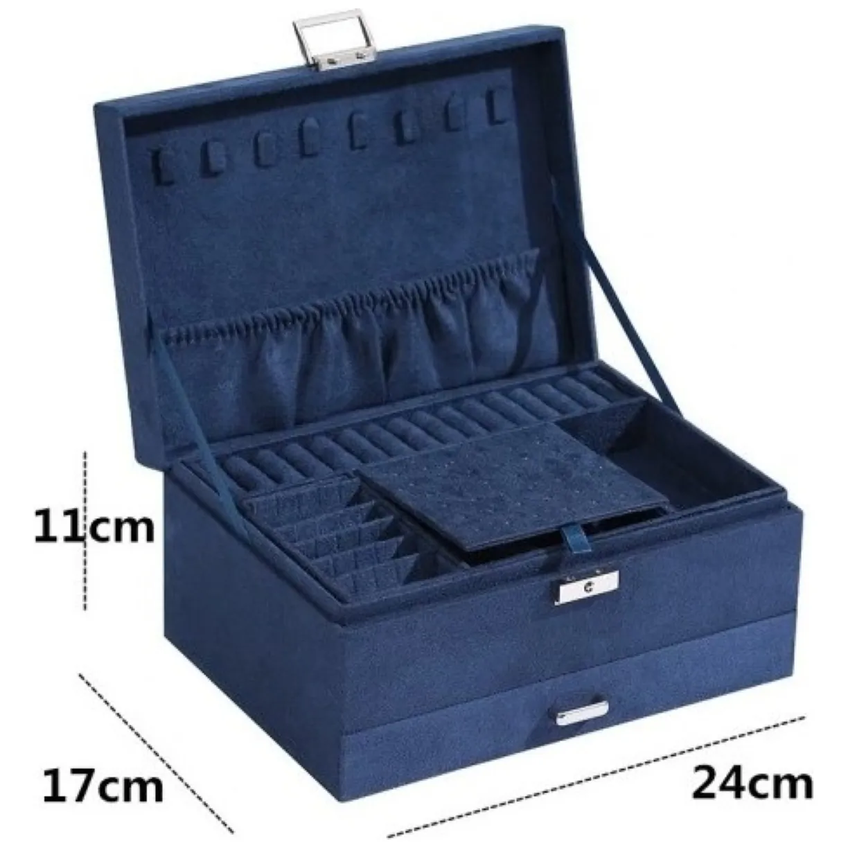 Szkatułka na biżuterię kuferek etui organizer kobalt PD119GRAN - obrazek 3