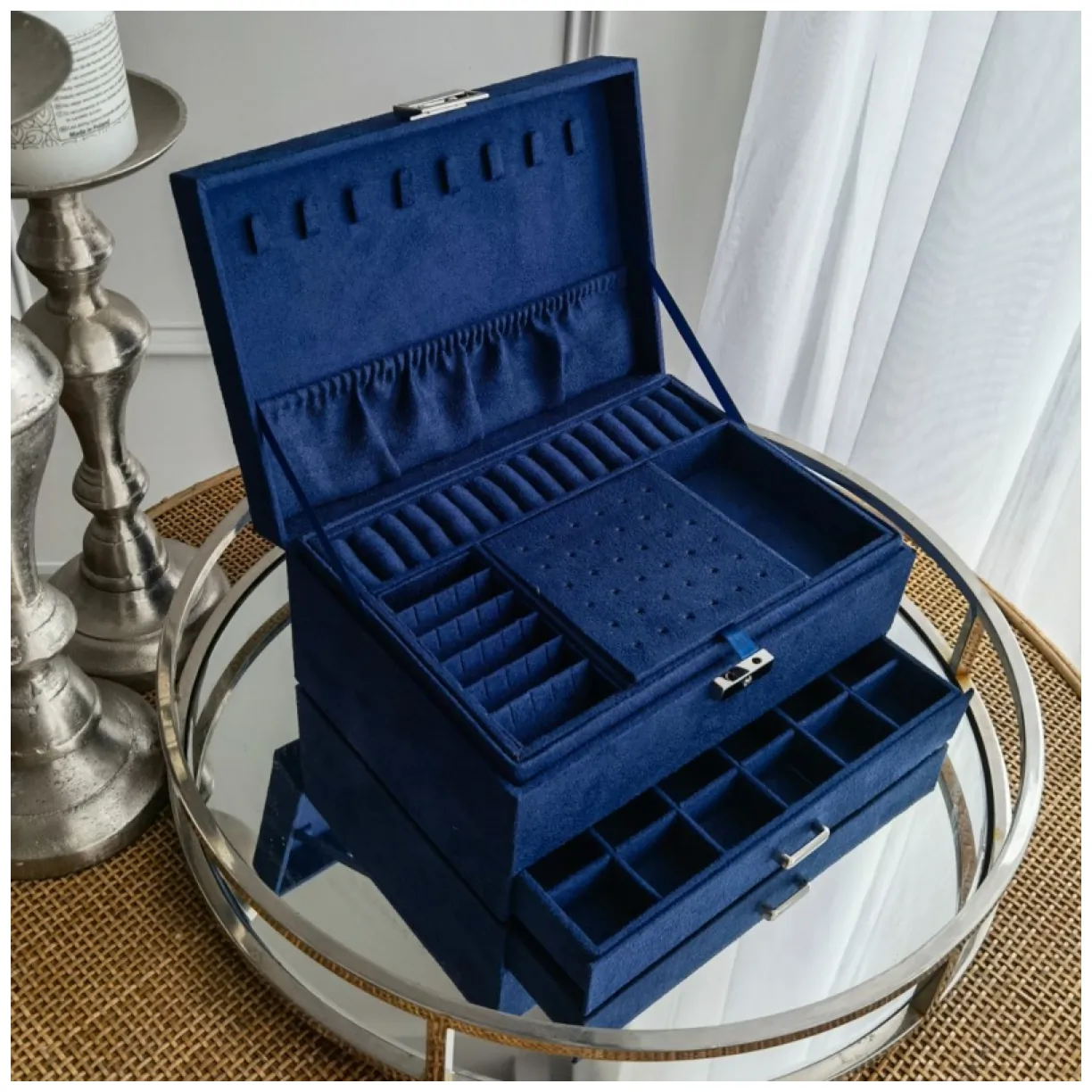Szkatułka na biżuterię kuferek etui organizer kobalt PD119GRAN - obrazek 4