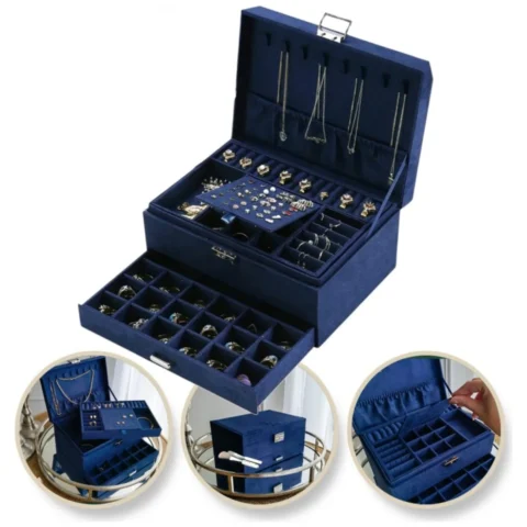 Szkatułka na biżuterię kuferek etui organizer kobalt PD119GRAN