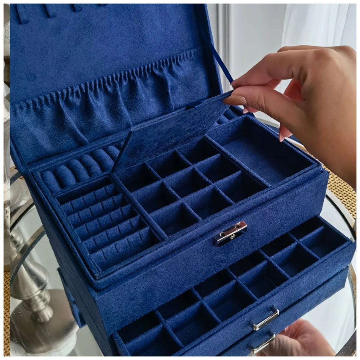Szkatułka na biżuterię kuferek etui organizer kobalt PD119GRAN - obrazek 6