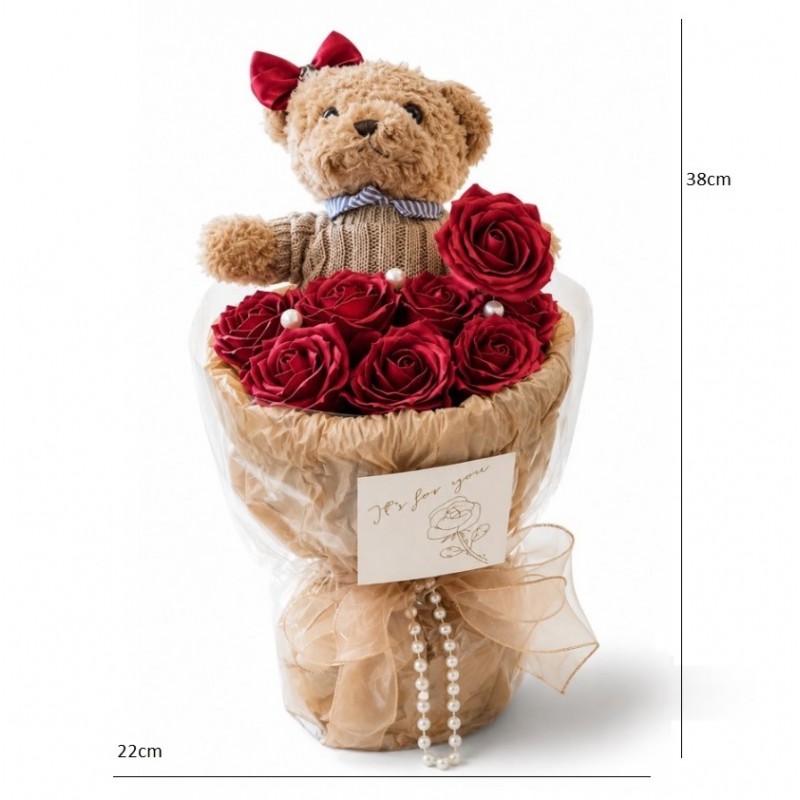 Flower box, bukiet zapachowych kwiatów mydlanych z MISIEM 8szt. BUK31CZE - obrazek 3