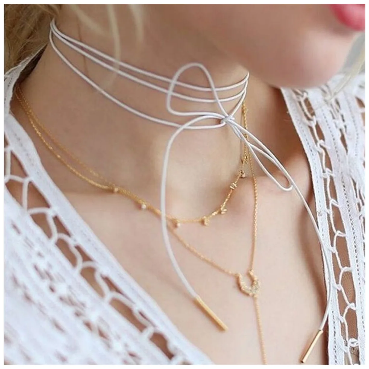 naszyjnik choker biel - obrazek 3