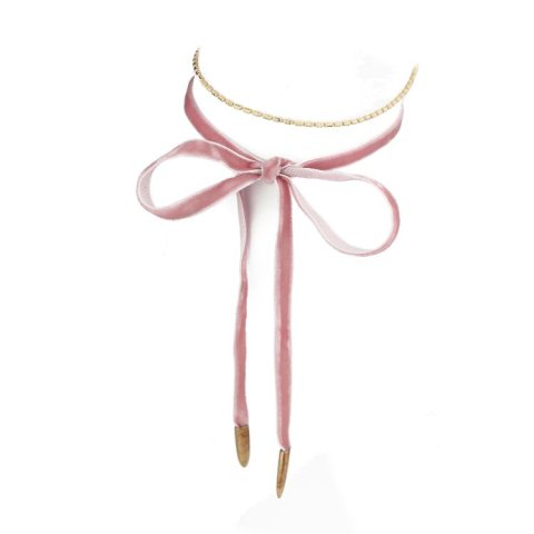 NASZYJNIK CHOKER VELVET CHAIN - RÓŻOWY N485R