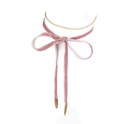 NASZYJNIK CHOKER VELVET CHAIN - RÓŻOWY N485R