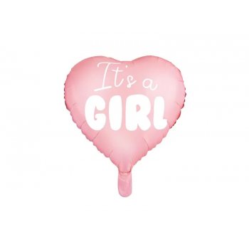 Balon foliowy "It's a girl" na baby shower serce różowe 48cm