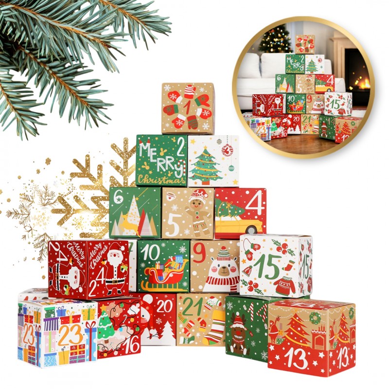 Kalendarz adwentowy DIY 24 kolorowe pudełeczka do otwierania piękny wzór KSN101