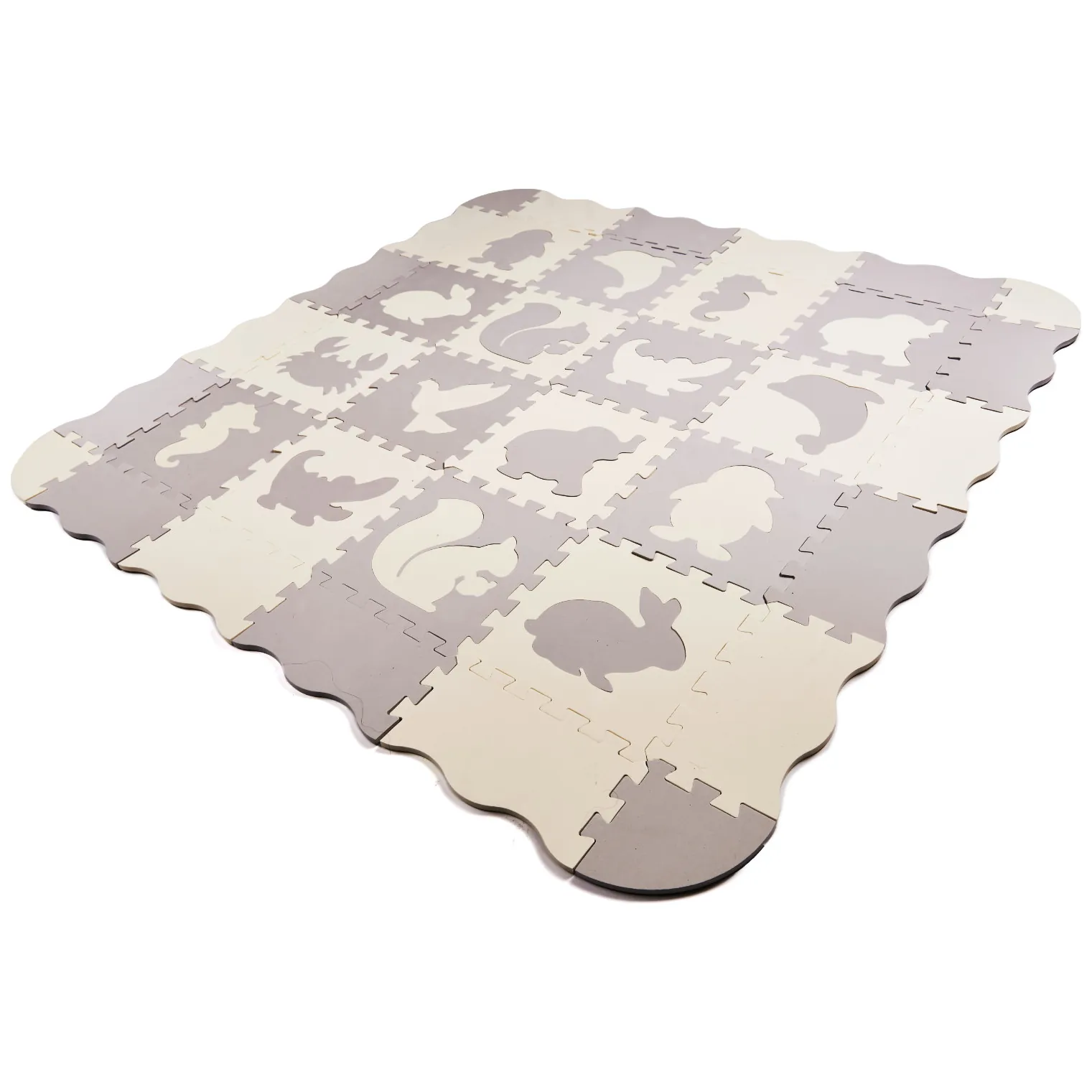 Mata piankowa puzzle edukacyjna szara ecru 36 elementów 150x150 cm - obrazek 6