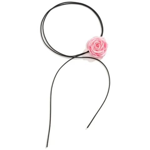Naszyjnik choker ozdobny kwiat na szyję róża na rzemyku elegancki pudrowy N760R