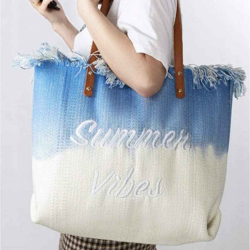 TORBA PLAŻOWA, Wakacyjna BOHO Z frędzlami niebieska ombre, na zakupy TP14N - obrazek 5