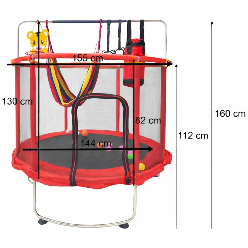 Trampolina ogrodowa dla dzieci z siatką i koszykówką 155 cm czerwona - obrazek 13