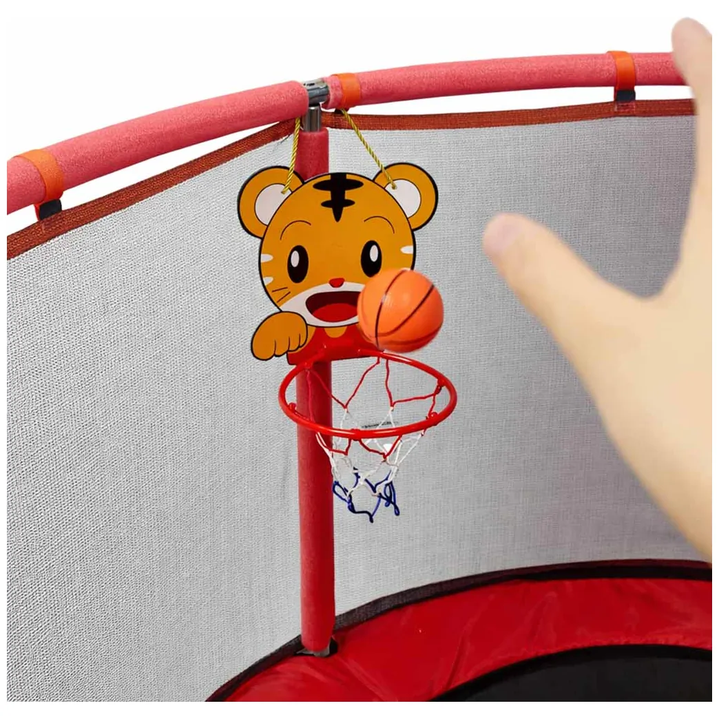 Trampolina ogrodowa dla dzieci z siatką i koszykówką 155 cm czerwona - obrazek 5